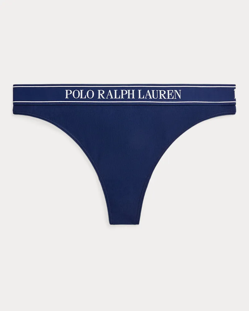 Ralph Lauren Logo-String-Tanga mit mittlerer Leibhöhe Blue
