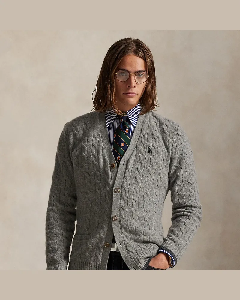 Ralph Lauren Woll-Kaschmir-Strickjacke mit Zopfmuster Grey