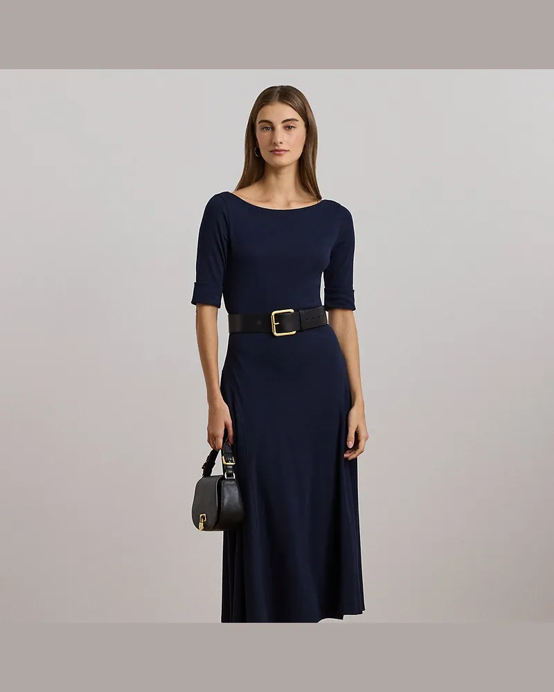 Ralph Lauren Geripptes Midikleid aus Baumwollstretch Blue
