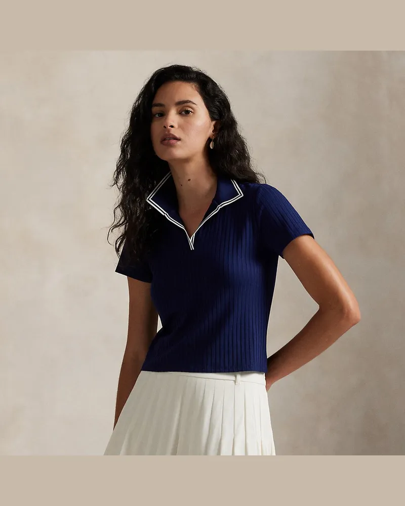 Ralph Lauren Geripptes Slim-Fit Cricket-Poloshirt Blue