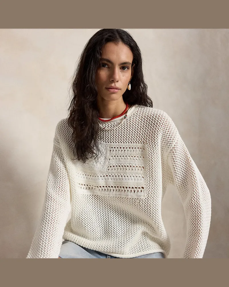 Ralph Lauren Pullover mit Lochmuster und US-Flagge White