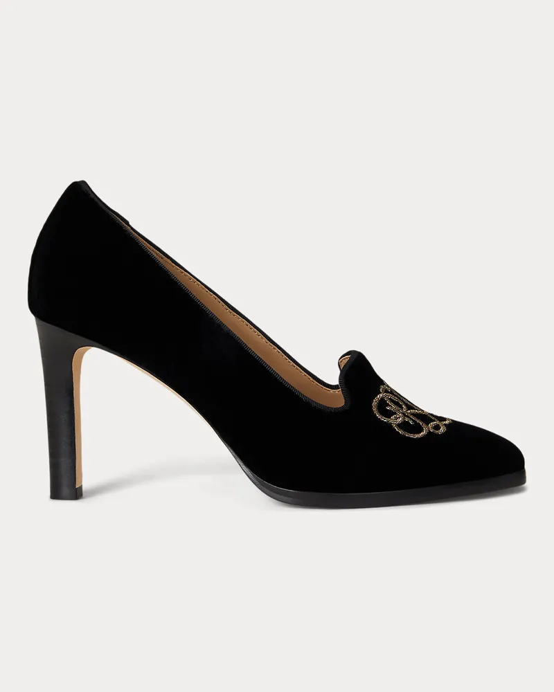 Ralph Lauren Samt-Pumps Corah mit Logostickerei Black
