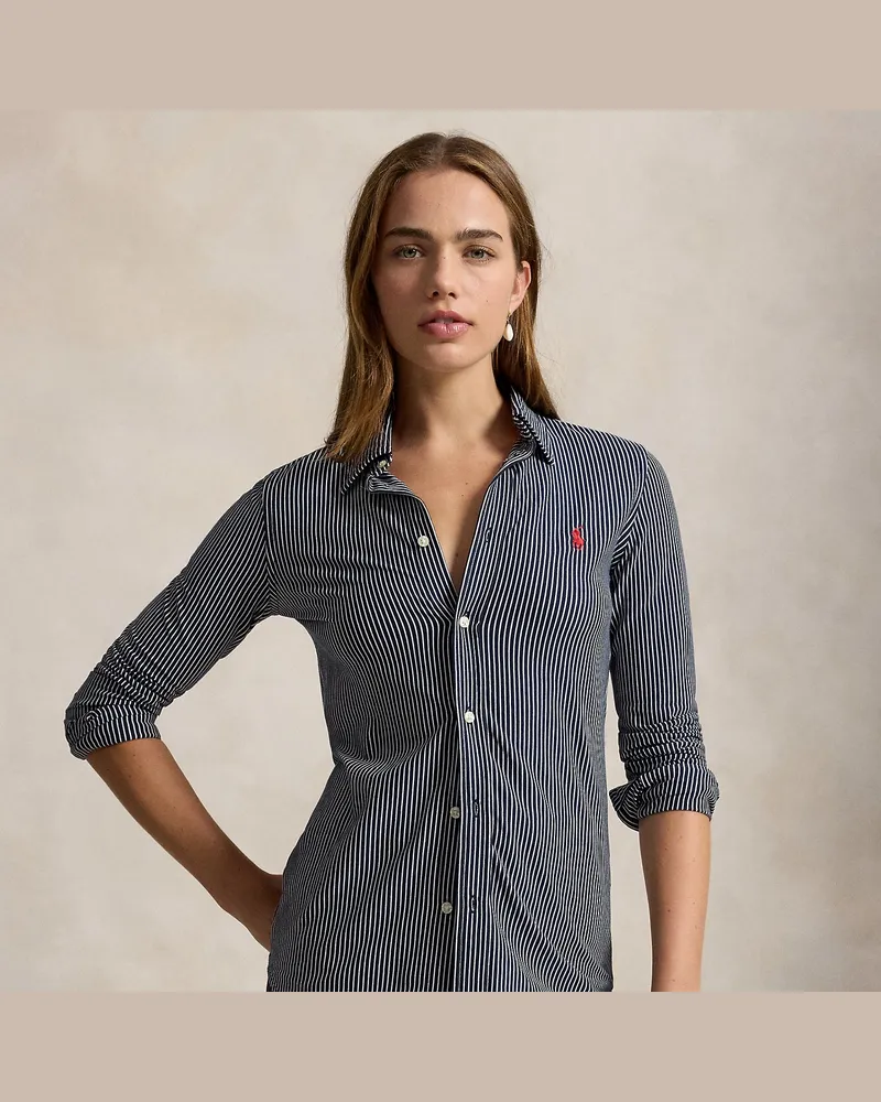 Ralph Lauren Gestreiftes Hemd aus Baumwoll-Interlock Blue
