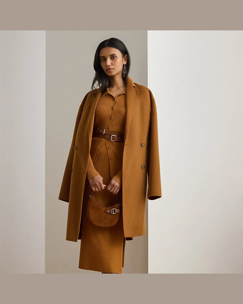 Ralph Lauren Bleistift-Midirock in Rippenstrick Brown