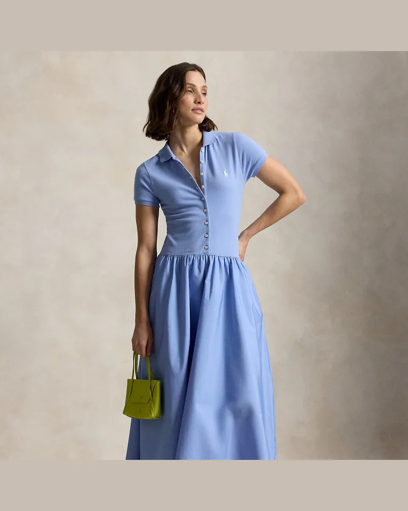 Ralph Lauren Hybrid-Kleid mit Polo-Oberteil aus Piqué Blue