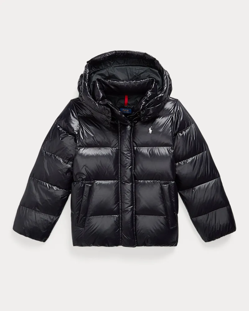 Ralph Lauren Glänzende Daunenjacke mit Kapuze Black