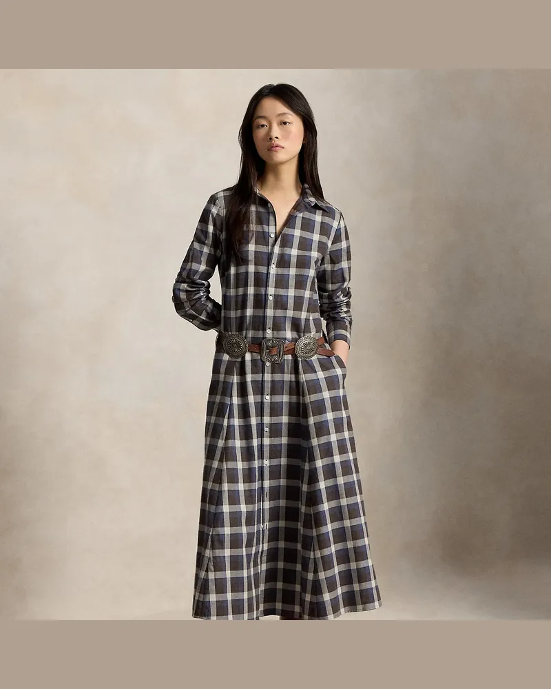 Ralph Lauren Kariertes Hemdkleid aus Baumwolltwill Brown