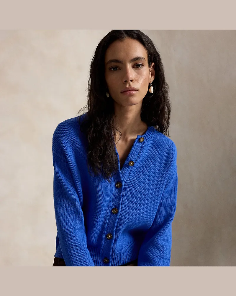 Ralph Lauren Rundhals-Strickjacke aus Leinenmischung Blue