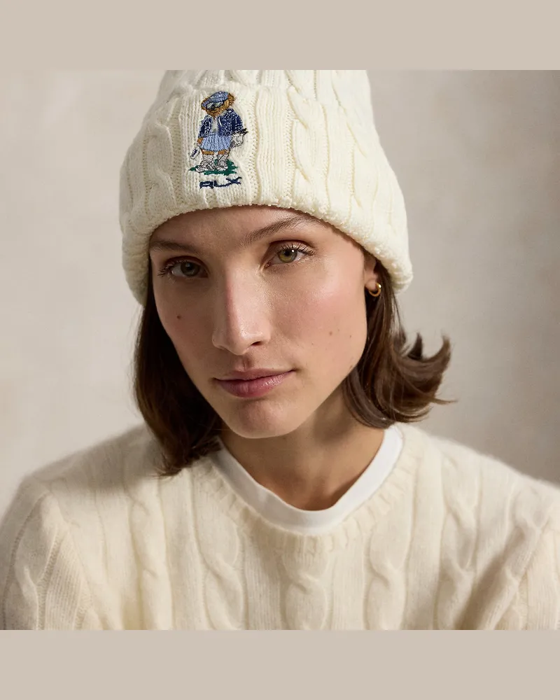 Ralph Lauren Mütze mit Zopfmuster und Golf Polo Bear Cream