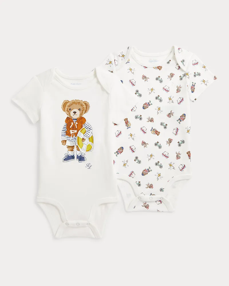Ralph Lauren Zwei Baumwoll-Babybodys mit Polo Bear Multi