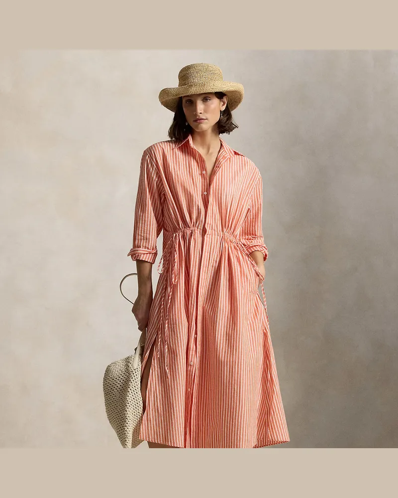 Ralph Lauren Gestreiftes Hemdkleid mit Tunnelzug Orange