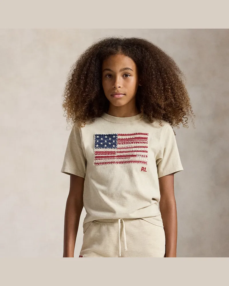 Ralph Lauren Baumwolljersey-T-Shirt mit US-Flagge Tan