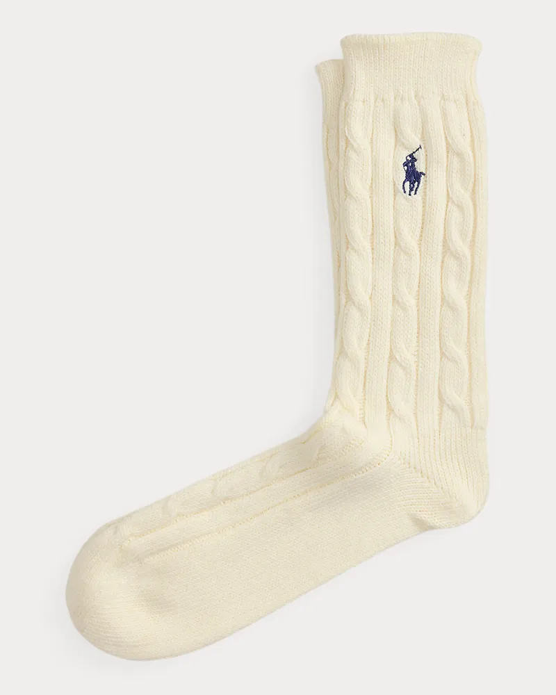 Ralph Lauren Crew-Socken mit Zopfmuster White