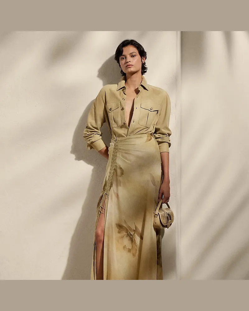 Ralph Lauren Geblümter Maxirock Odera aus Seidengaze Tan