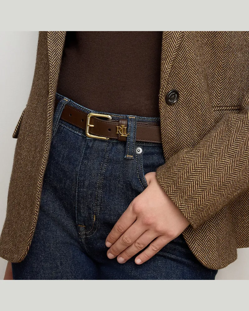 Ralph Lauren Schmaler Ledergürtel mit Logo-Schlaufe Brown