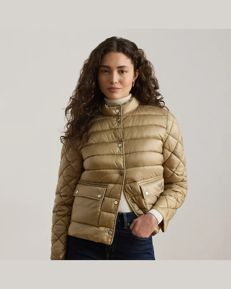 Ralph Lauren Gesteppte Pufferjacke mit Halbrollkragen Tan