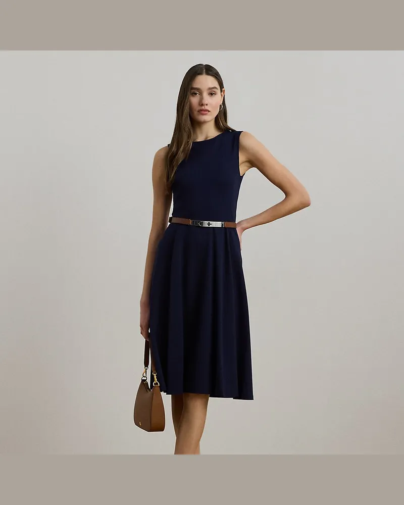 Ralph Lauren Kurzgrößen - Ärmelloses Kleid aus Ponté Blue