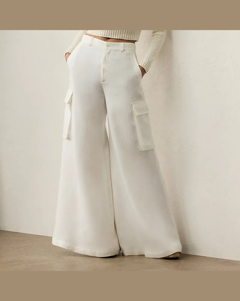 Ralph Lauren Leinen-Cargohose Carry mit weitem Bein Cream