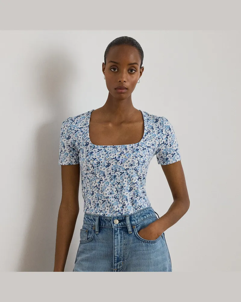 Ralph Lauren Geblümtes Oberteil aus Baumwolljersey White