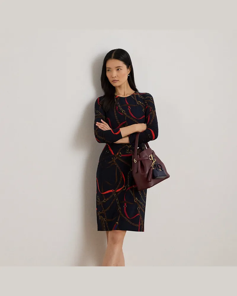 Ralph Lauren Bedrucktes Jerseykleid mit 3/4-Ärmeln Blue