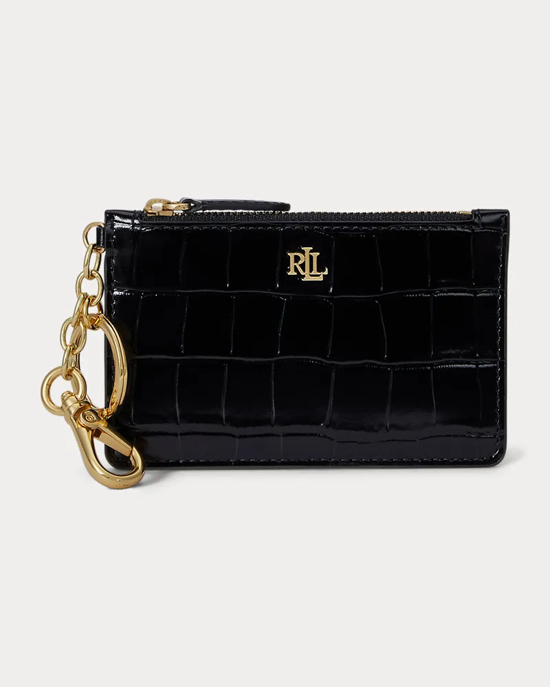 Ralph Lauren Leder-Kartenetui mit Krokodilprägung Black