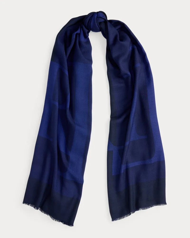 Ralph Lauren Jacquard-Wickelschal aus Wolle mit Logo Blue
