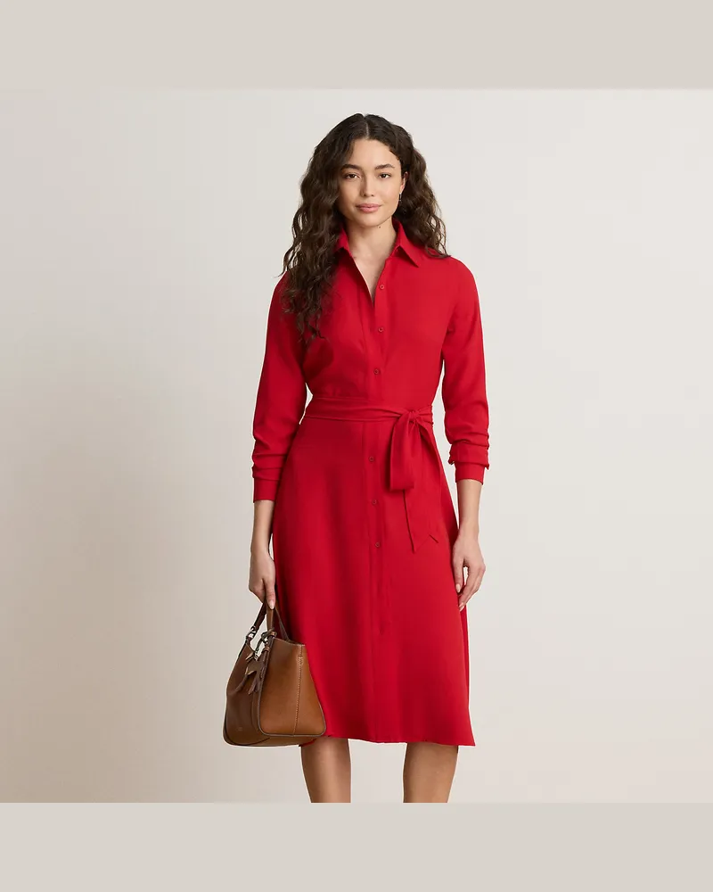 Ralph Lauren Kurzgrößen - Georgette-Hemdkleid mit Gürtel Red