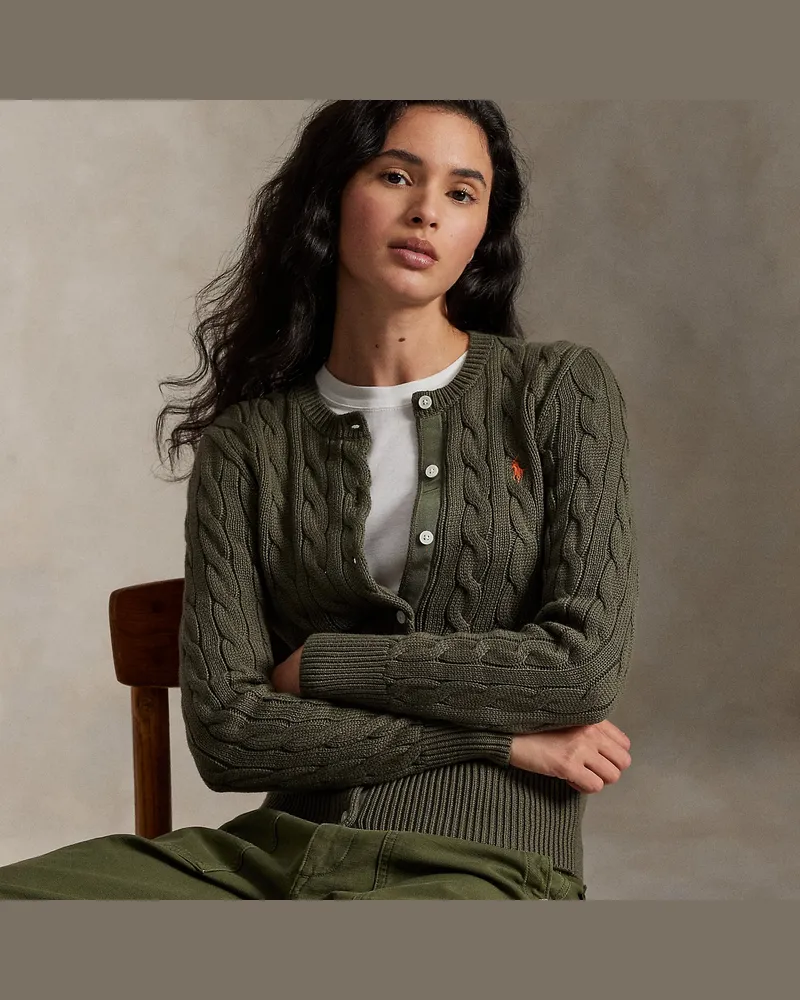Ralph Lauren Rundhalsstrickjacke mit Zopfmuster Green