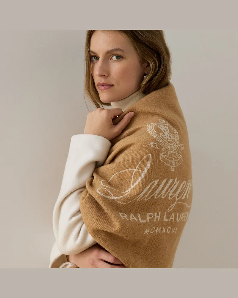Ralph Lauren Jacquard-Wickelschal mit Wappen Tan