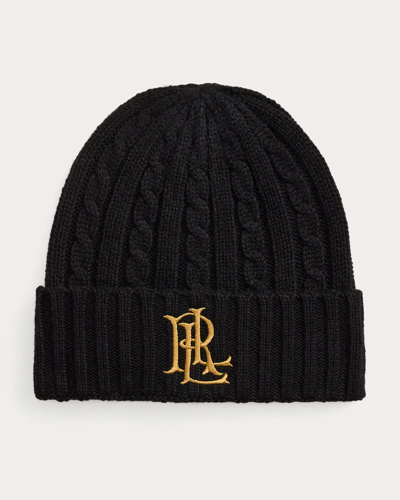 Ralph Lauren Mütze mit Zopfmuster und Logostickerei Black