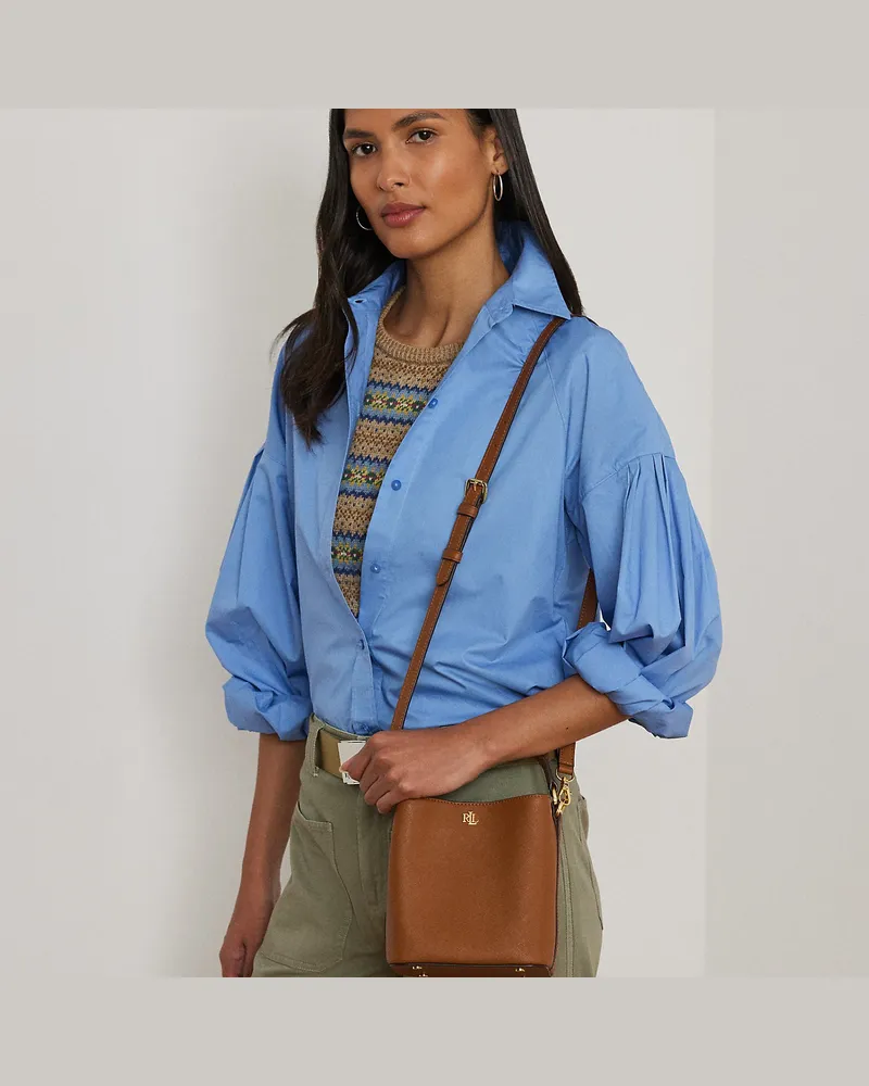 Ralph Lauren Kleine Schraffurleder-Beuteltasche Reese Brown