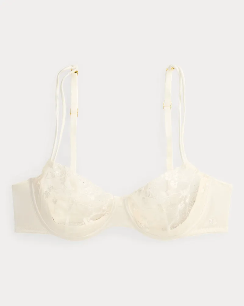 Ralph Lauren Mesh-Satin-BH mit Stickerei White
