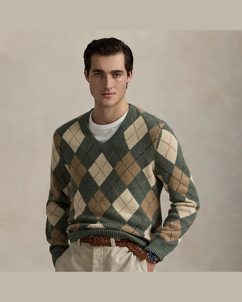 Ralph Lauren Baumwoll-Woll-Pullover mit Argyle-Muster Green