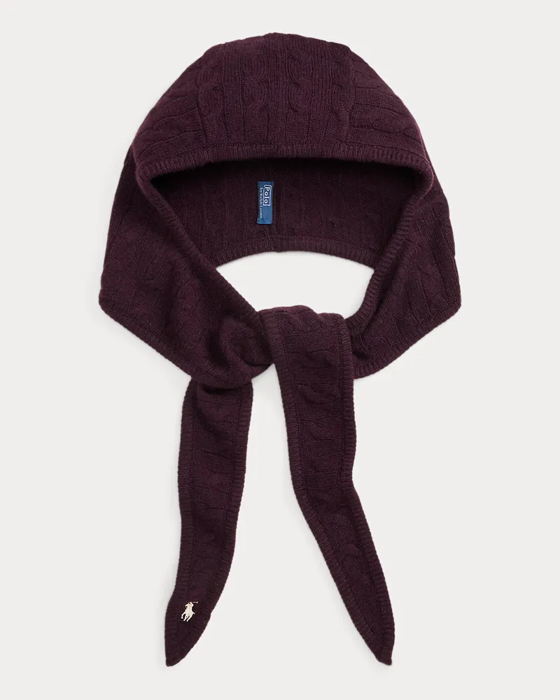 Ralph Lauren Zopfmuster-Kapuzenschal mit Kaschmir Red