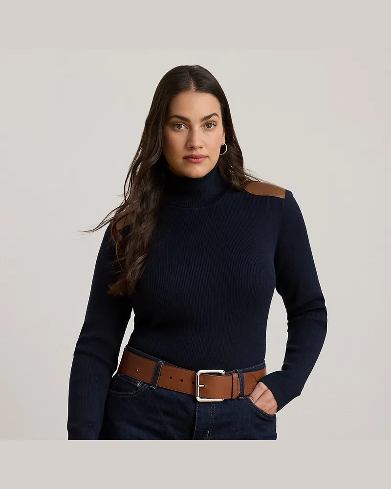 Ralph Lauren Plus Größen - Rollkragenpullover mit Kunstlederbesatz Blue