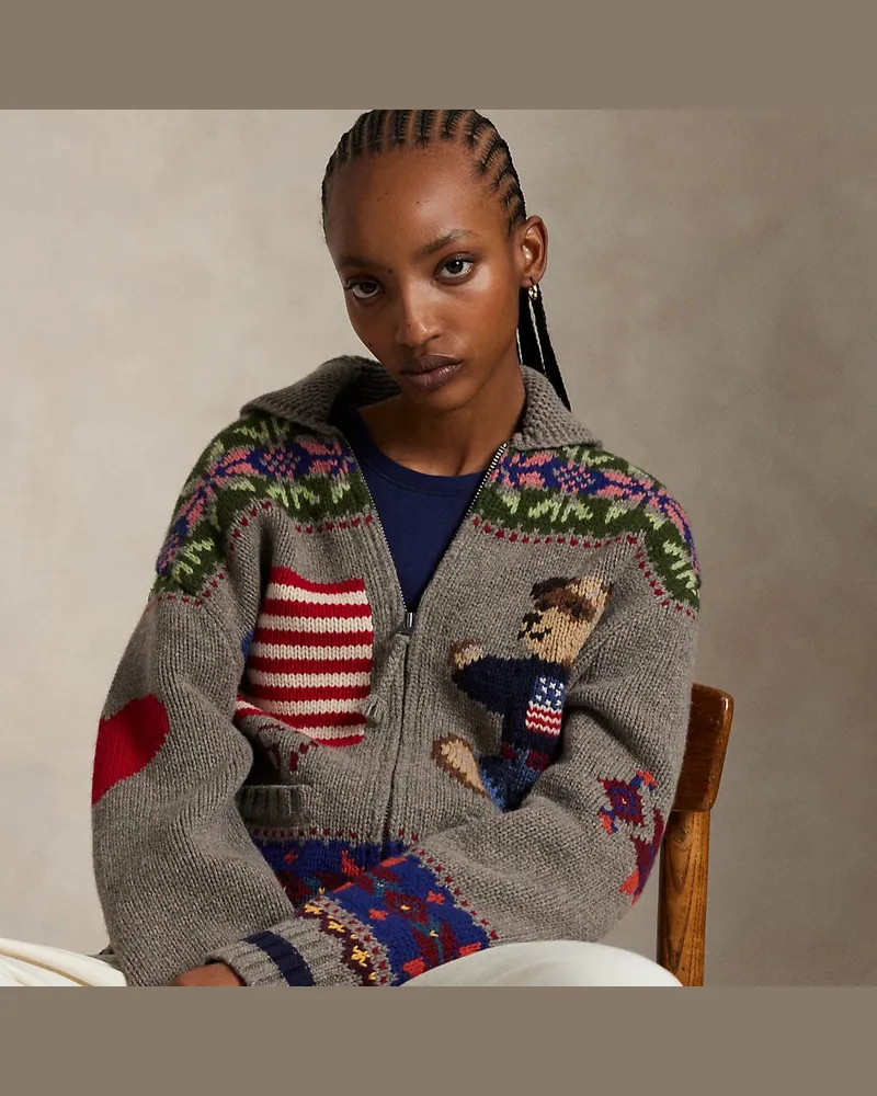 Ralph Lauren Wollstrickjacke mit Polo Bear Grey