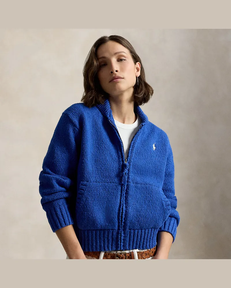 Ralph Lauren Baumwollstrickjacke mit Wellenlogo Blue