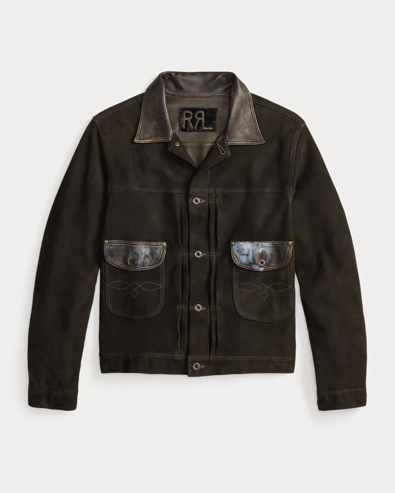 Ralph Lauren Wildlederjacke mit Lederbesatz Black