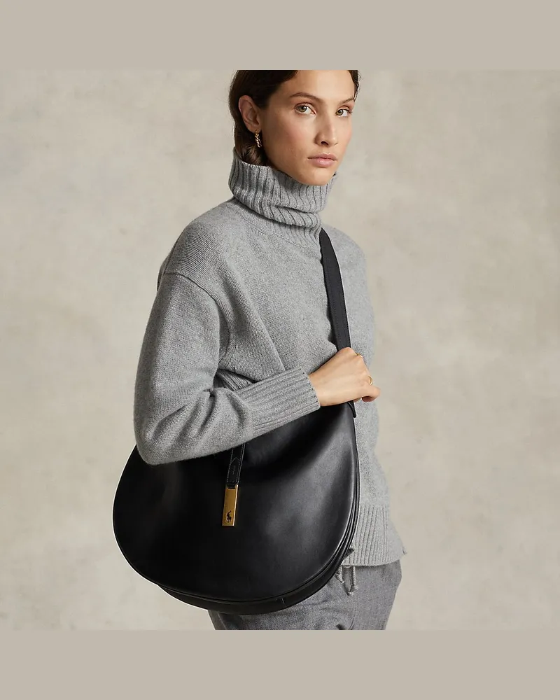 Ralph Lauren Große Schultertasche Polo ID aus Kalbsleder Black