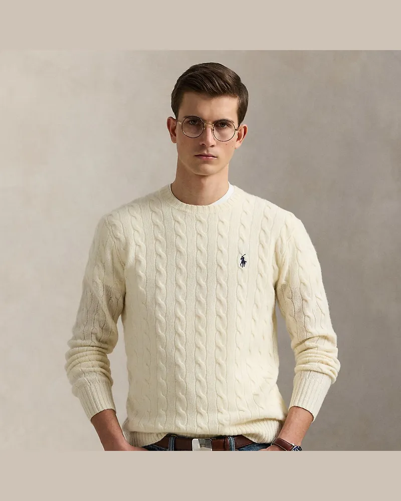 Ralph Lauren Woll-Kaschmir-Pullover mit Zopfmuster Cream
