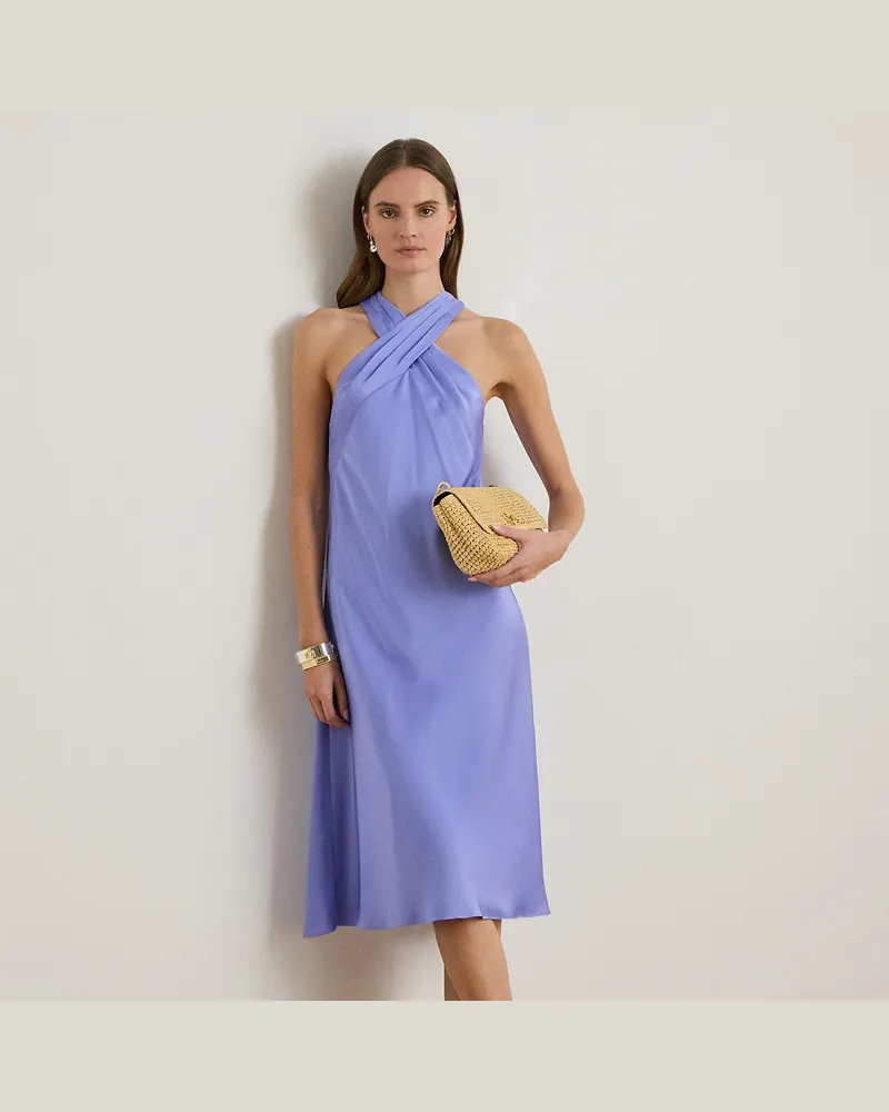 Ralph Lauren Neckholder-Kleid aus Satin-Charmeuse Blue