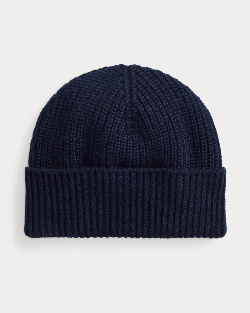 Ralph Lauren Rippenstrickmütze aus Kaschmir Blue