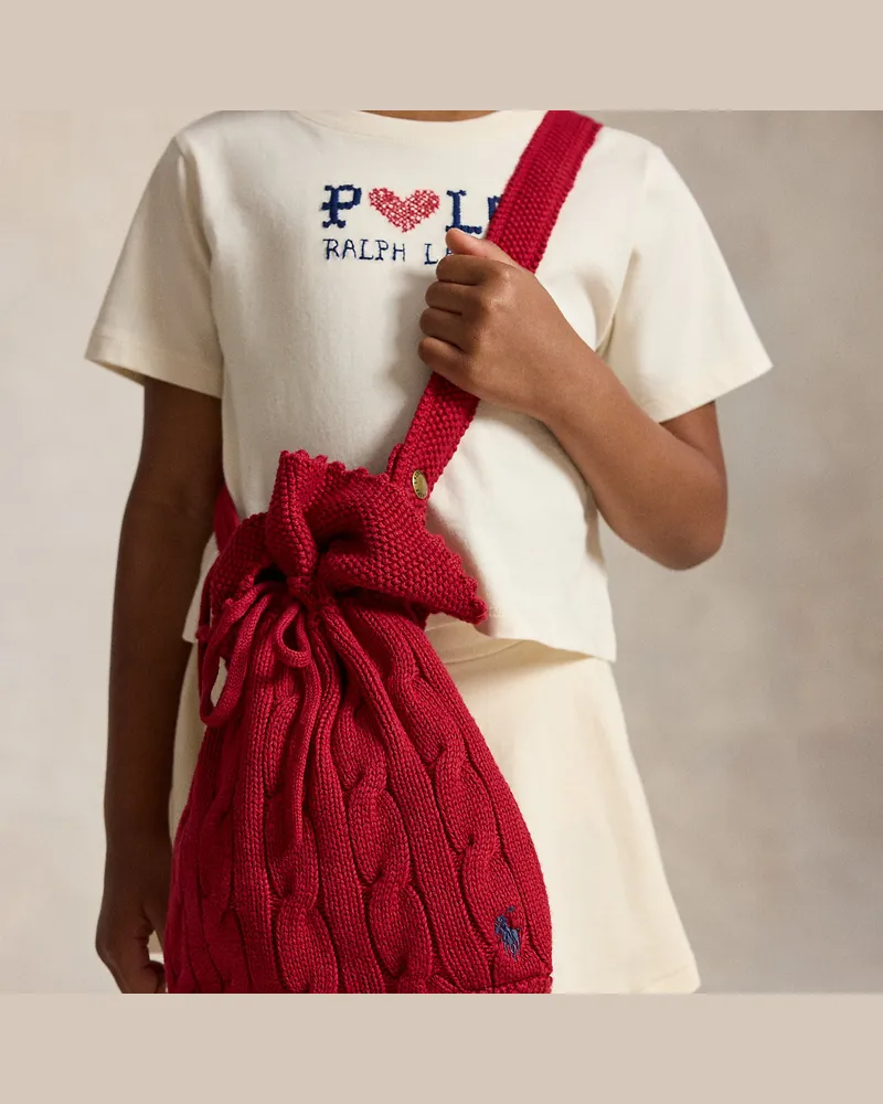 Ralph Lauren Tunnelzug-Beuteltasche mit Zopfmuster Red