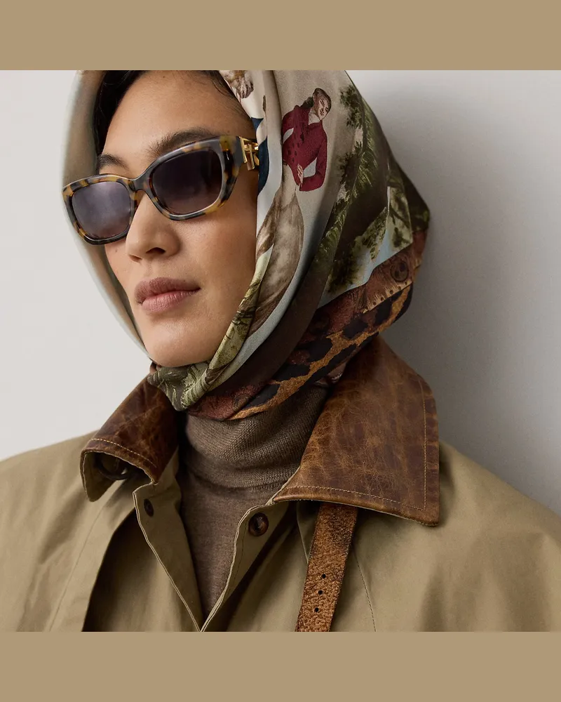 Ralph Lauren Seidentwill-Tuch mit Landschaftsmuster Tan