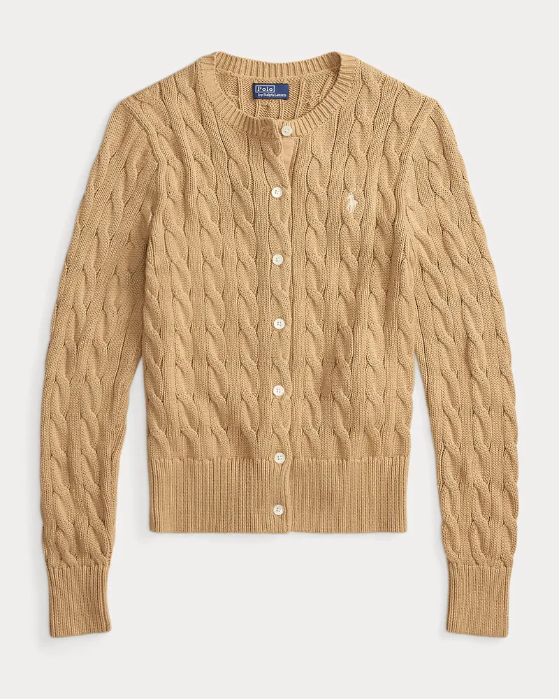Ralph Lauren Rundhalsstrickjacke mit Zopfmuster Tan
