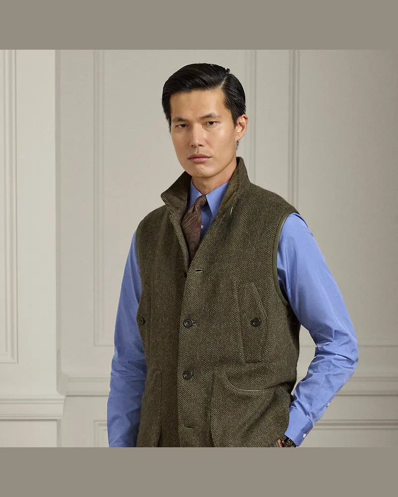 Ralph Lauren Woll-Kaschmir-Weste mit Fischgratmuster Green