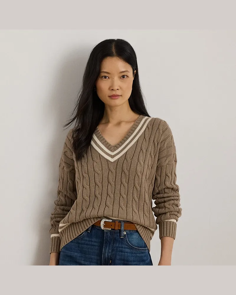 Ralph Lauren Baumwoll-Cricketpullover mit Zopfmuster Tan