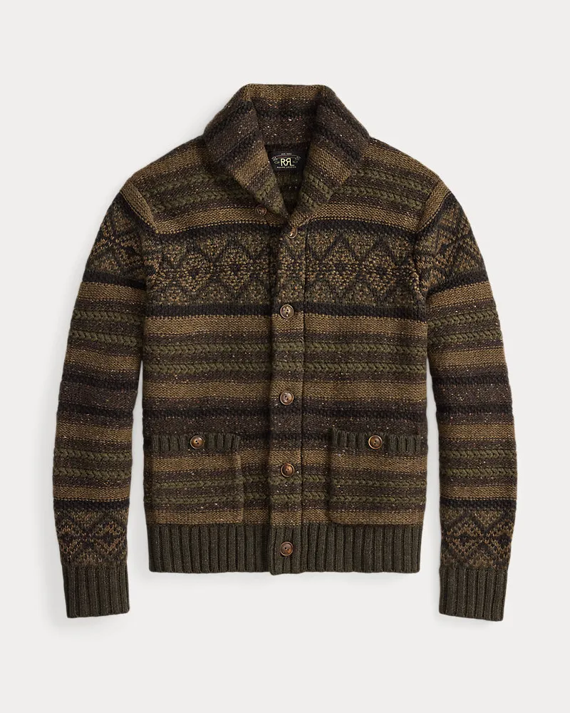 Ralph Lauren Woll-Baumwollstrickjacke mit Schalkragen Brown