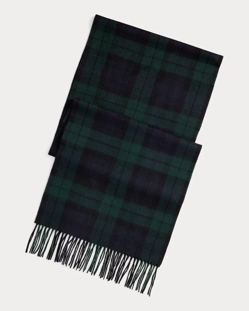 Ralph Lauren Karierter Fransenschal aus Kaschmir Blue