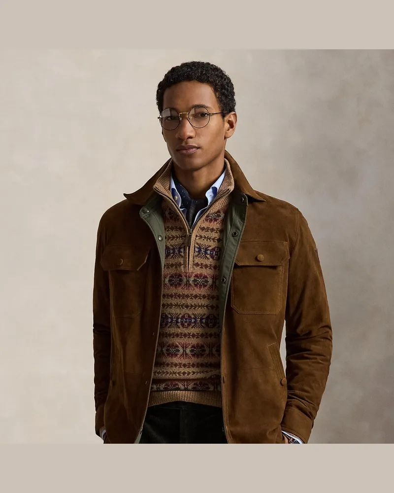 Ralph Lauren Wendbare Wildleder-Taft-Hemdjacke Brown